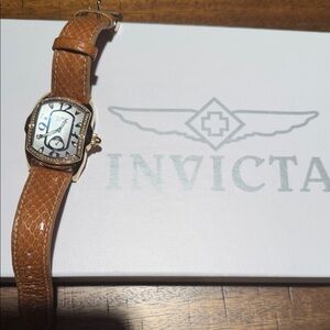 Invicta Gold-Tone Watch with Brown Textured Leather Strap